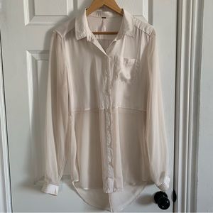 Free People Button Front Sheer Satin Blouse